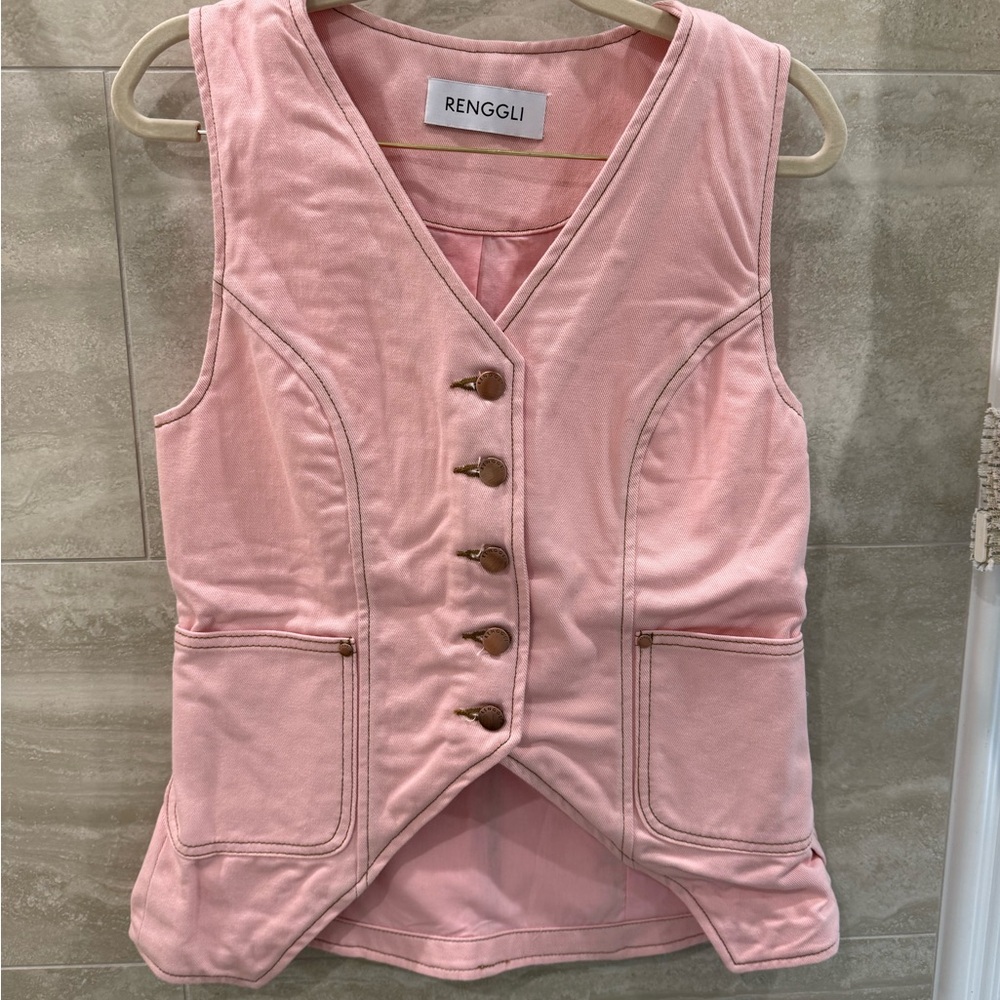 RENGGLI Pink Denim Vest Size Small Brand New